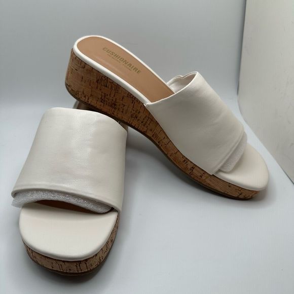 CUSHIONAIRE Women's Nano cork wedge sandal +Memory Foam 9.5 WIDE IVORY - Picture 6 of 7